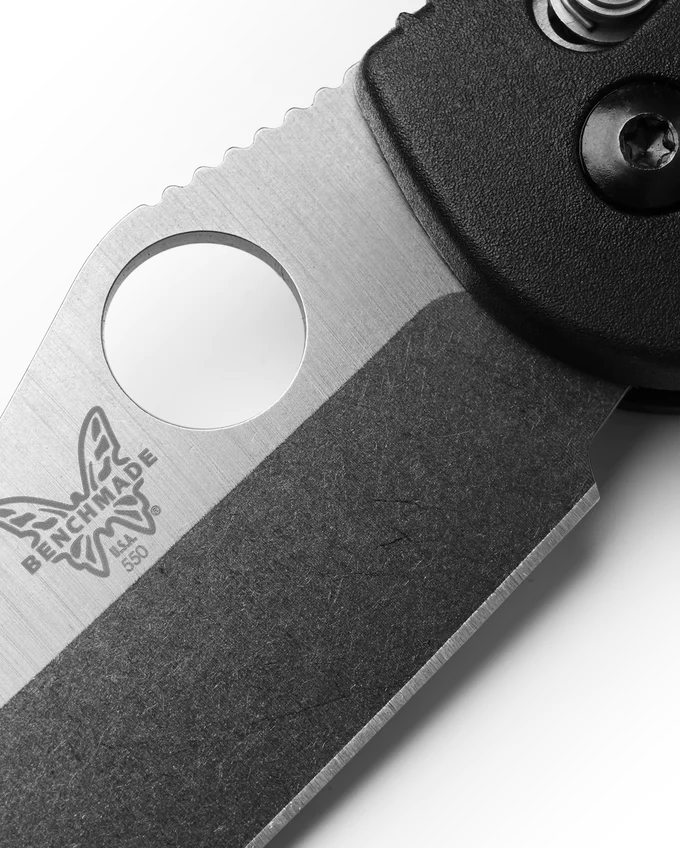 Close‑up of Black Grivory handle with stainless steel liners