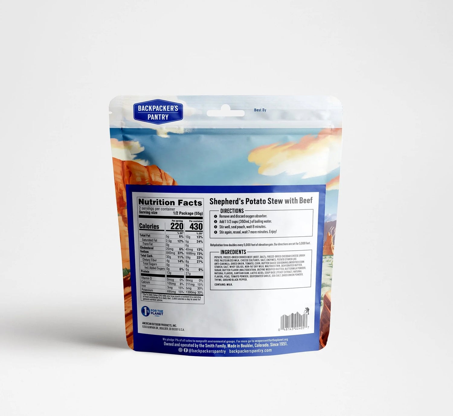 Freeze Dried Shepherd's Potato Stew with Beef nutrition label