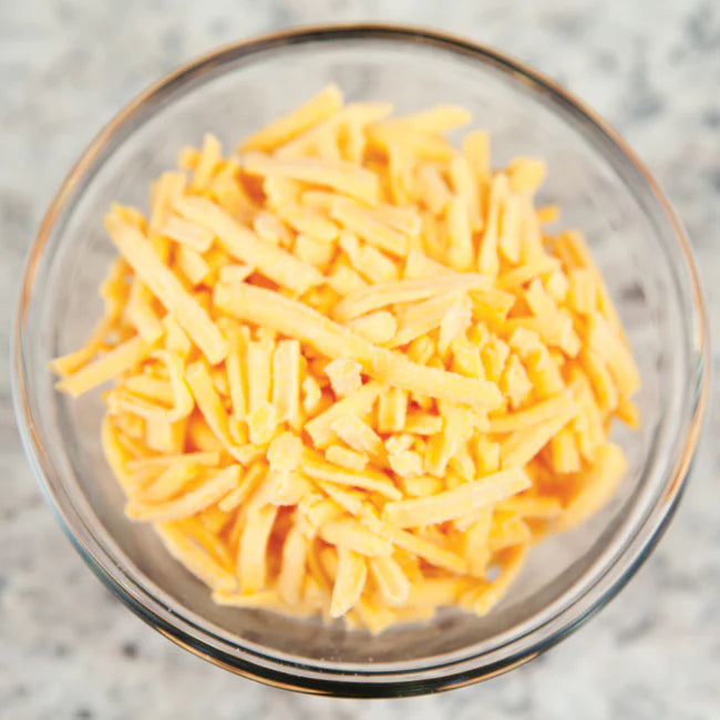 Nutristore Freeze Dried Cheddar Cheese in a glass bowl