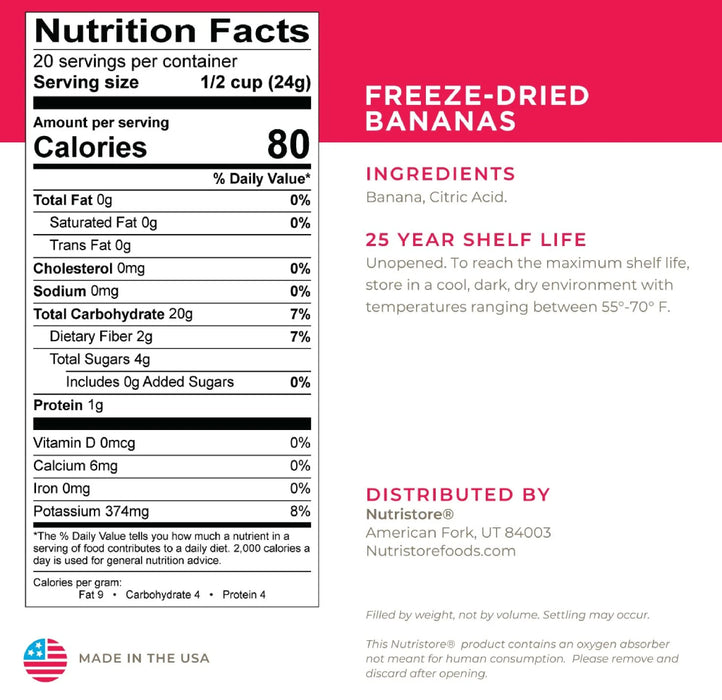Nutristore Freeze Dried Bananas Nutrition Facts