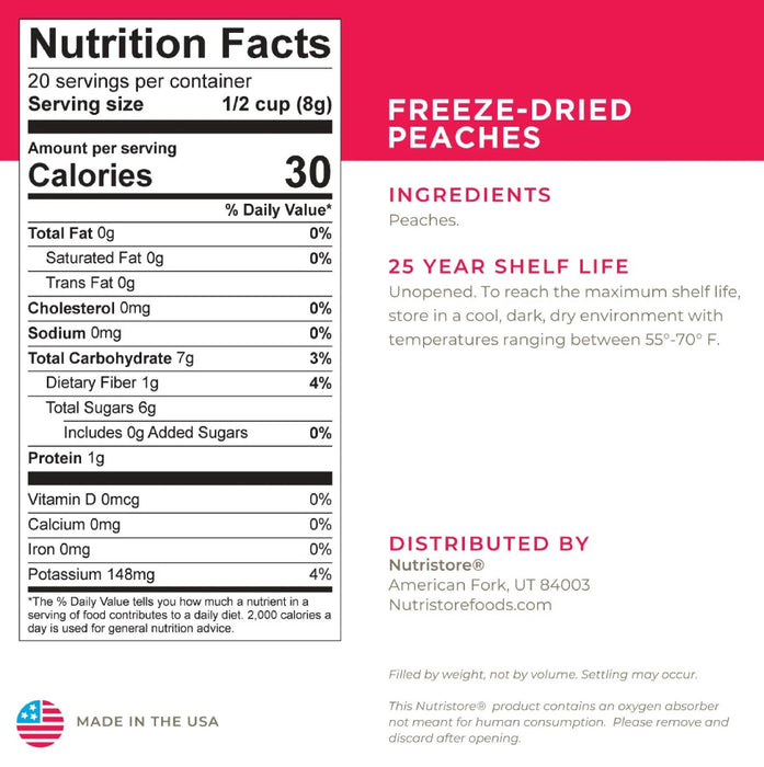 Nutristore Freeze Dried Peaches Nutrition Facts