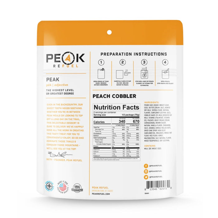 Peak Refuel Peach Cobbler Nutrition Facts