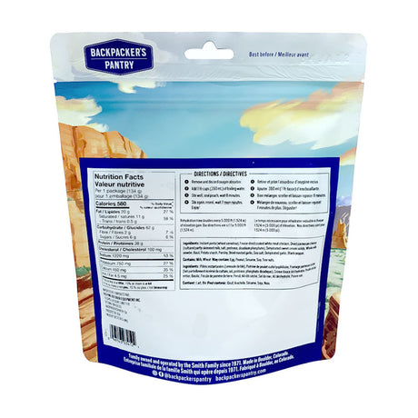Backpacker's Pantry Freeze Dried Pesto Pasta with Chicken nutrition label