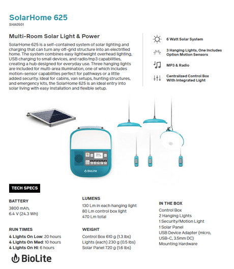 BioLite Solar Home 625+ Off-Grid Power Kit