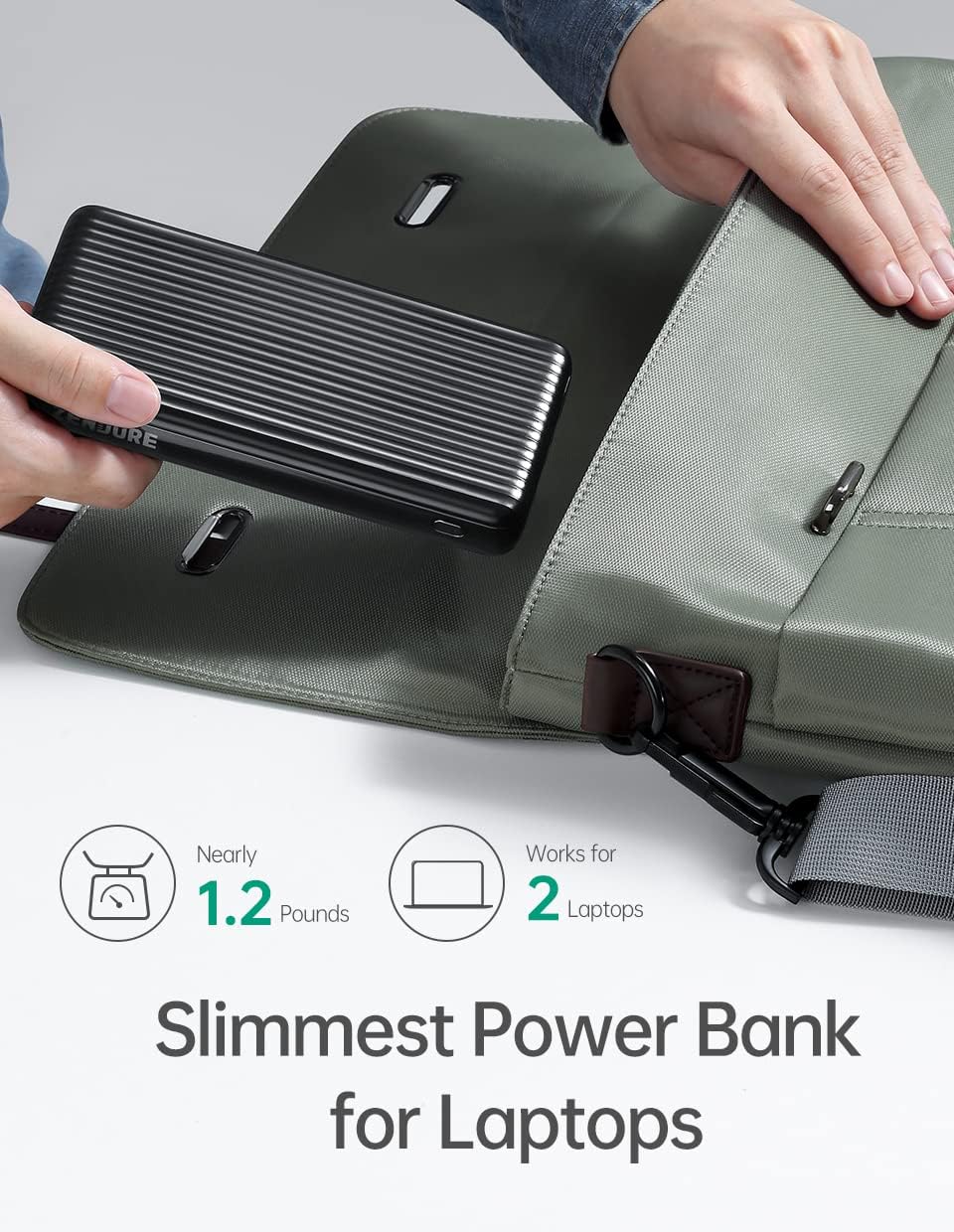 Zendure SuperTank S5 Being put into a laptop bag