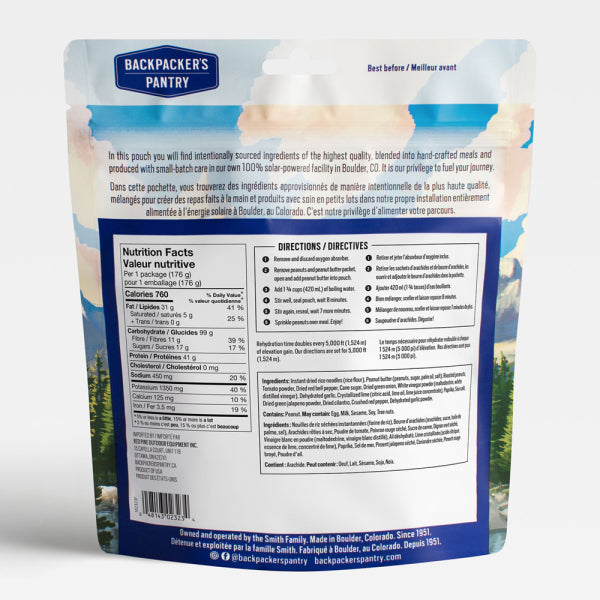 Vegan Freeze Dried Pad Thai pouch Nutritional Value