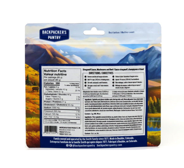 Freeze Dried Stroganoff Sauce with Egg Noodles, Beef & Mushrooms nutritional label