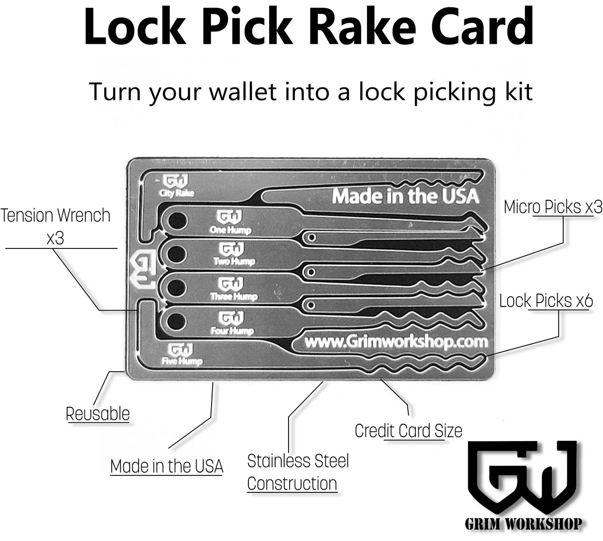 Grim Workshop Survival Key Card Lock Rake Pick Set