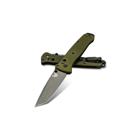 Benchmade Bailout 537GY‑1  folded out laying on top of another folded Benchmade Bailout 537GY‑1