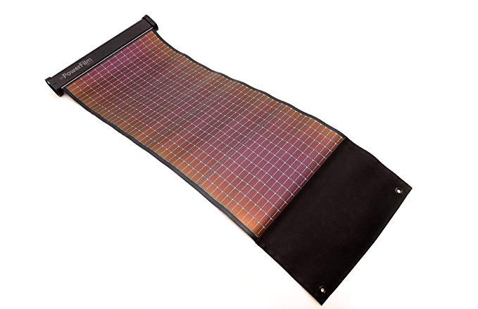 Lightsaver Max Solar Battery Powerfilm with the fold out solar panel facing upward.