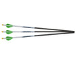 Excalibur ProFlight Arrows with Lumenok 18" bodies. The arrow fletching is a lime green and the arrow shaft is black and white