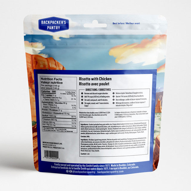 Backpacker's Pantry Freeze Dried Risotto with Chicken nutrition label