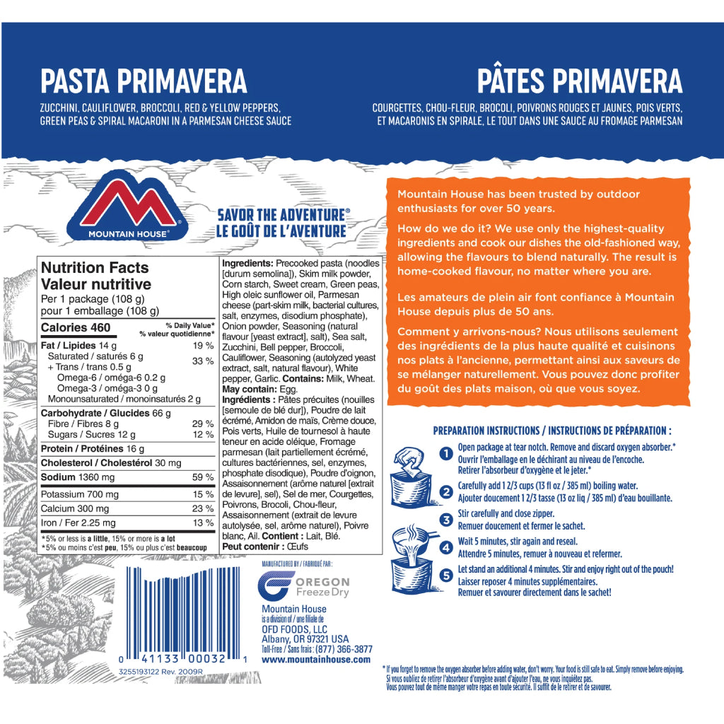 Pasta Primavera Freeze Dried Food Mountain House — Canadian Preparedness