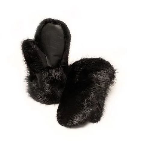 Women's Black Beaver Fur Mitts