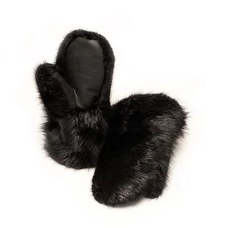 Women's Black Beaver Fur Mitts