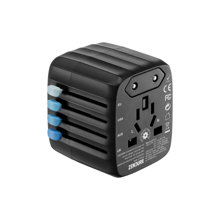 Back of Zendure Passport 30W Travel Adapter