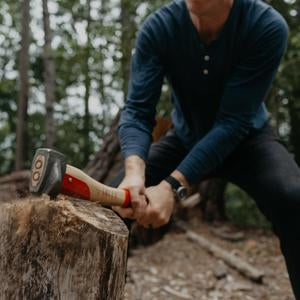 Cutting woods with Adler Short Premium Splitting hatchet