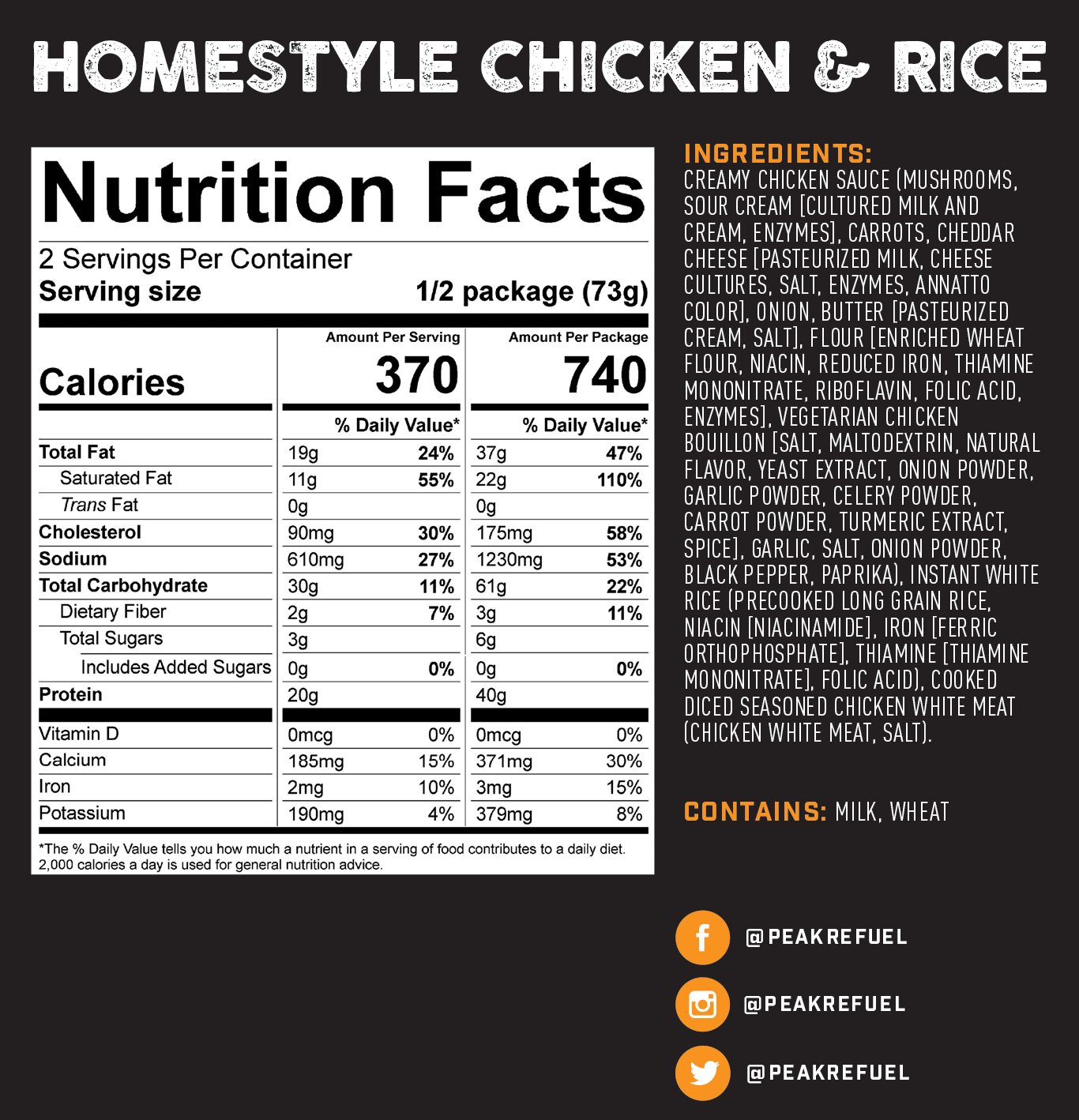 Peak Refuel- Homestyle Chicken and Rice Nutrition Facts