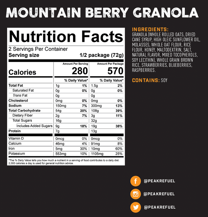 Peak Refuel Mountain Berry Granola Nutrition Facts