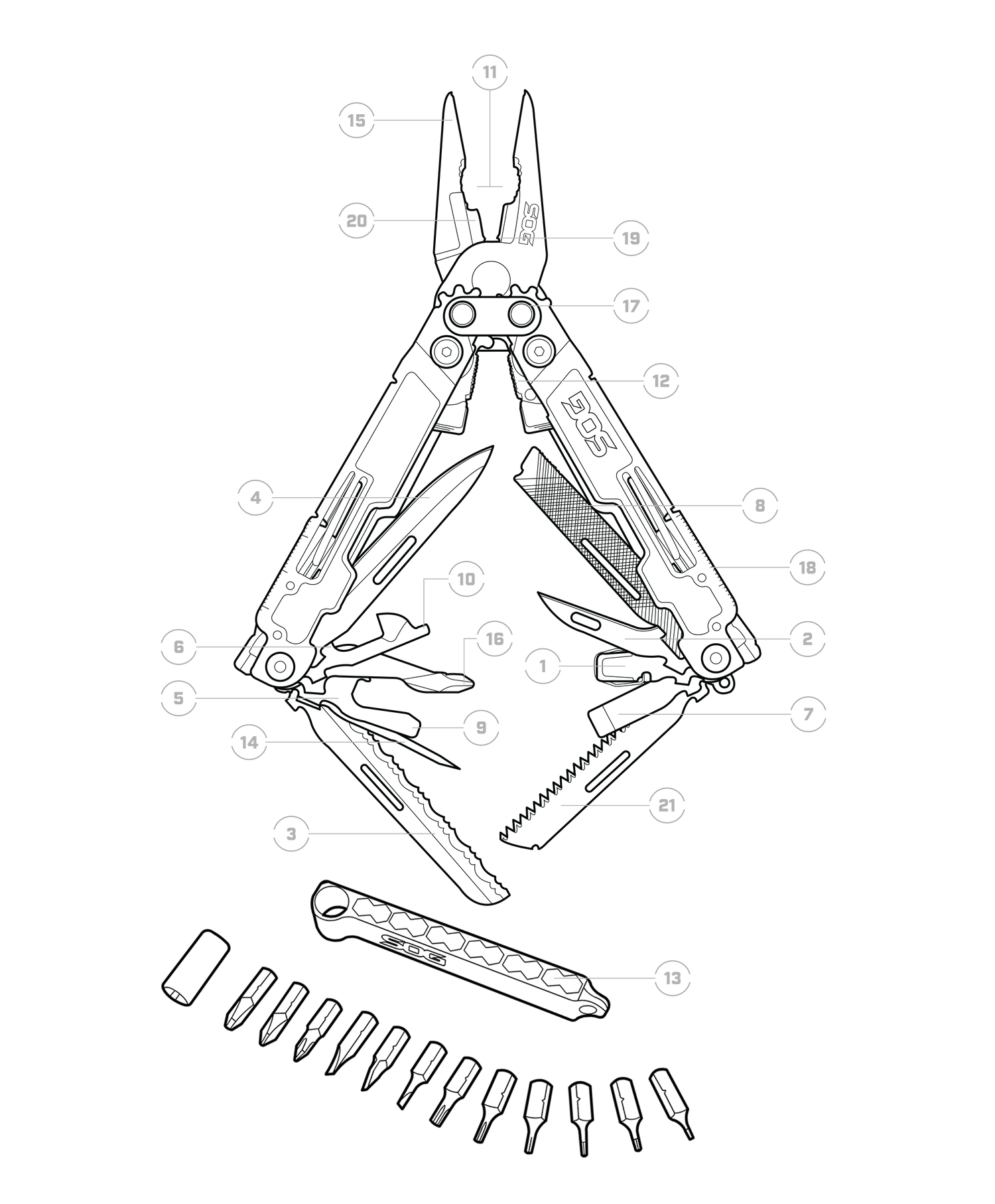 SOG PowerAccess Deluxe Multi-Tool | 21 Tools + 12pc Hex Bit Kit.