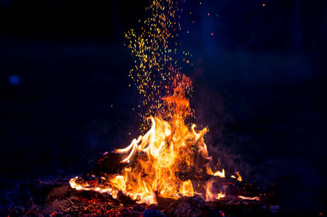 Canadian prepper standing amongst 6 different outdoor fire builds