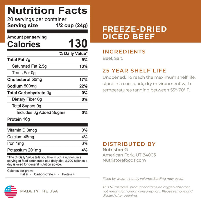 Nutristore Freeze Dried Diced Beef Nutrition Fcats