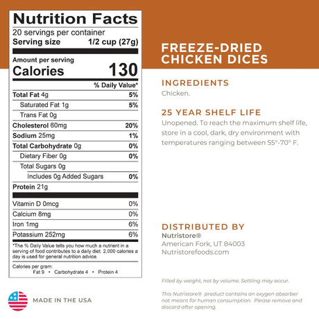 Nutristore Freeze Dried Diced Chicken Nutrition Facts