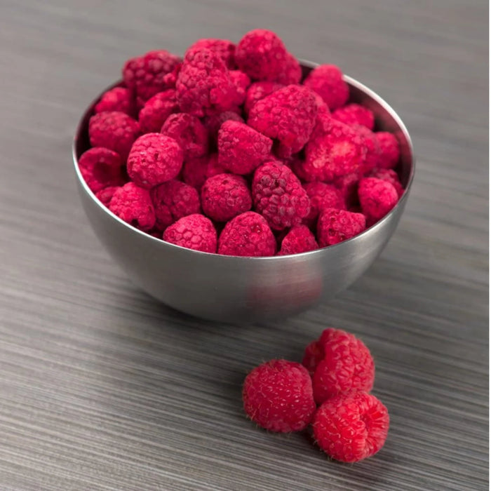 Nutristore Freeze Dried Raspberries in a stainless steel bowl