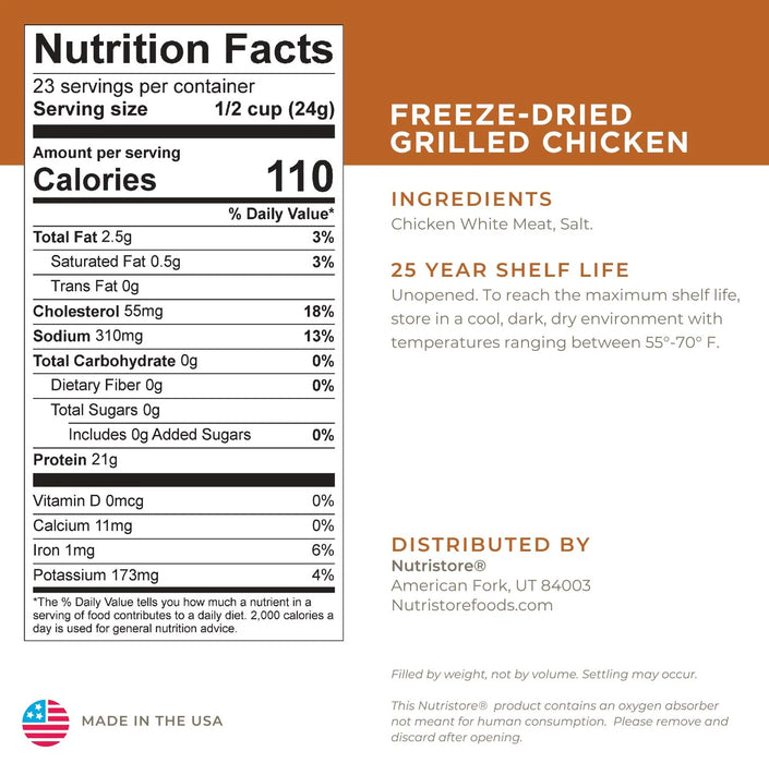 Nutristore Freeze Dried Grilled Chicken Nutrition Facts