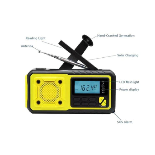 Kaito KA368 Digital Solar Crank AM FM NOAA Weather Radio with Flashlight Yellow