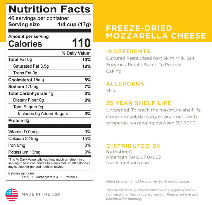 Nutristore Freeze Dried Mozzarella Cheese Nutrition Facts