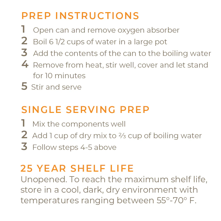 Preparation steps for Nutristore  Freeze Dried Beef Pasta Marinara 