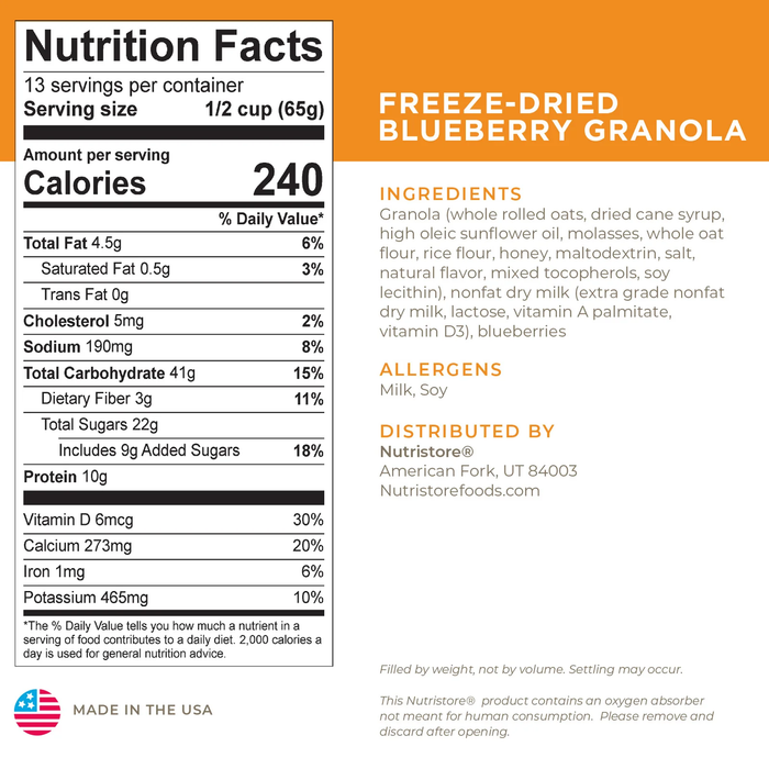 Nutristore Freeze Dried Blueberry Granola Nutrition Facts