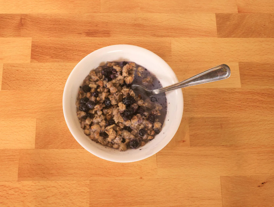 A bowl filled with Nutristore Freeze Dried Blueberry Granola