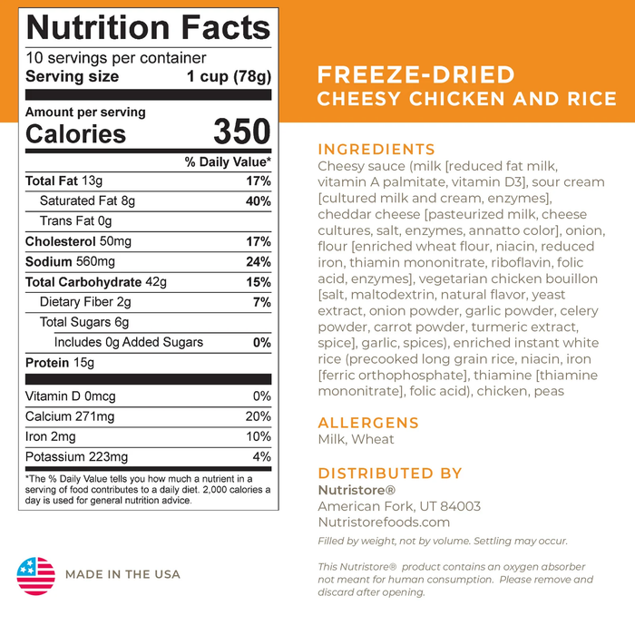 (#10 Can) Nutristore Freeze Dried Cheesy Chicken and Rice