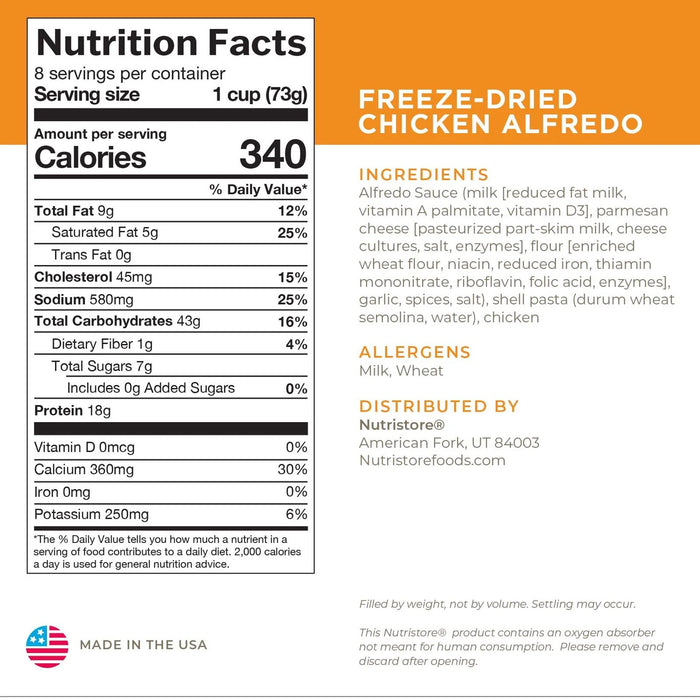 Nutristore Freeze Dried Chicken Alfredo Nutrition Facts