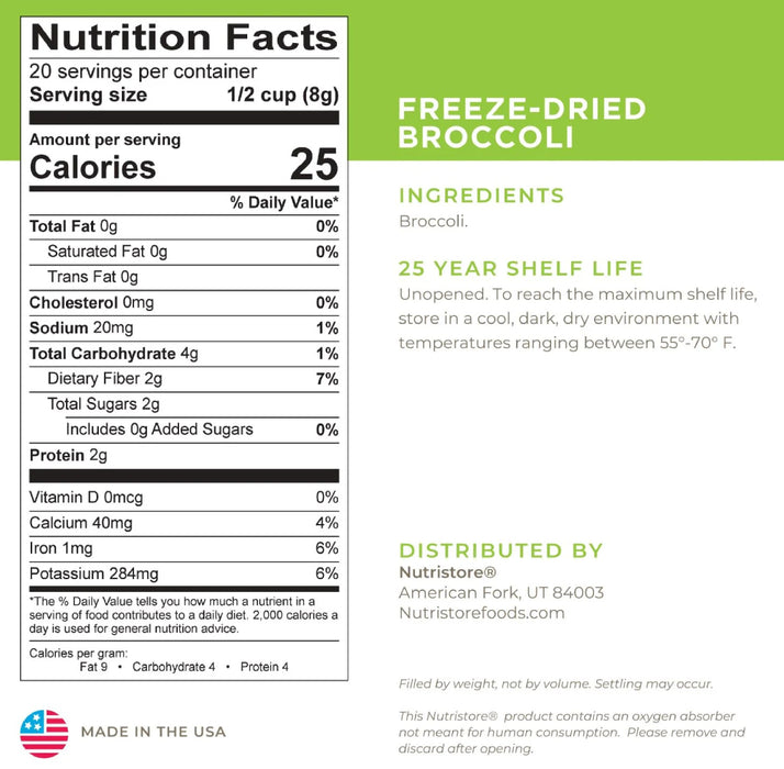 Nutristore Freeze Dried Broccoli Nutrition Facts