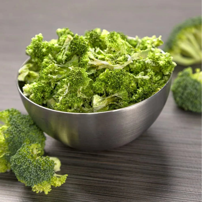 Nutristore Freeze Dried Broccoli in a stainless steel bowl