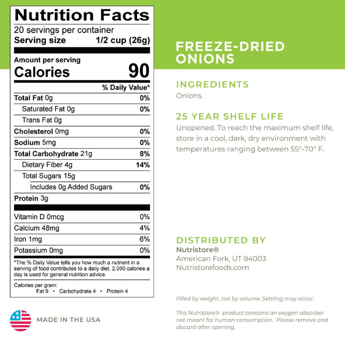 Nutristore Freeze Dried Onions Nutrition Facts