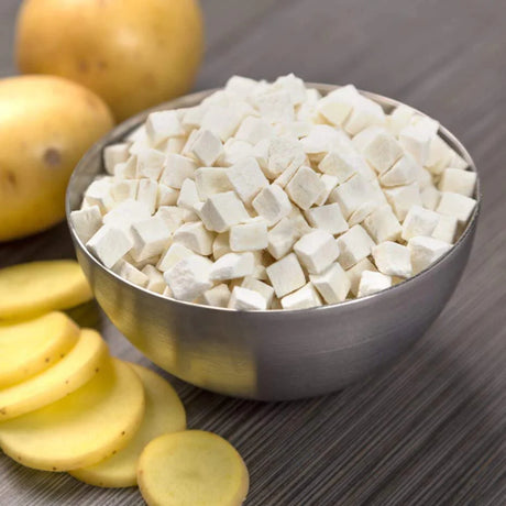 Nutristore Freeze Dried Potatoes in a stainless steel bowl