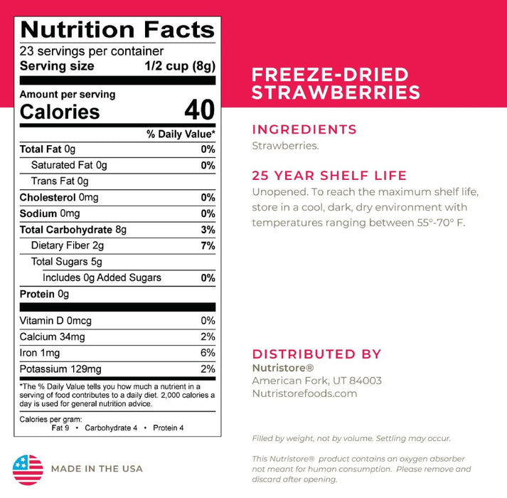 Nutristore Freeze Dried Strawberries Nutrition Facts