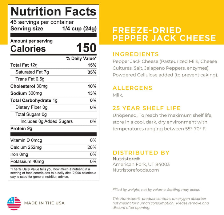 Nutristore Freeze Dried Pepper Jack Cheese Nutrition Facts