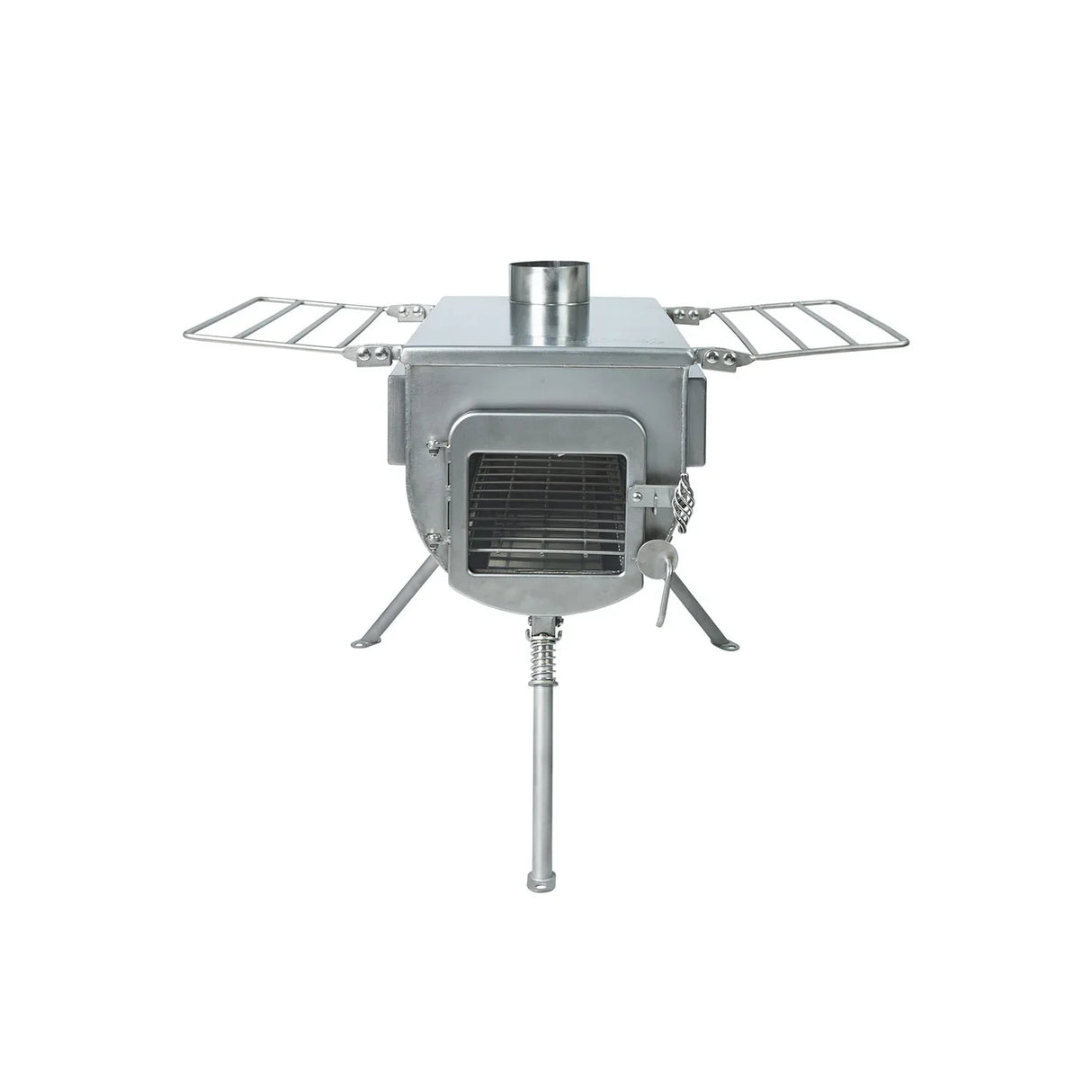 Front view of the Winnerwell Woodland Double View Woodstove with extended legs