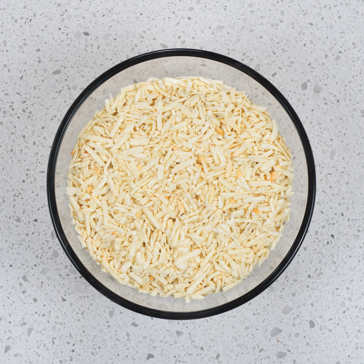 Nutristore Freeze Dried Pepper Jack Cheese on a glass bowl