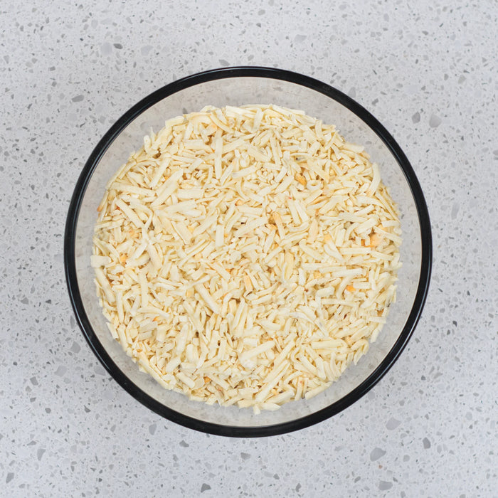 Nutristore Freeze Dried Pepper Jack Cheese on a glass bowl