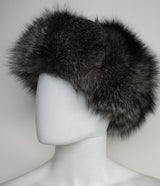 Indigo Fox Fur Hat - Leather Top