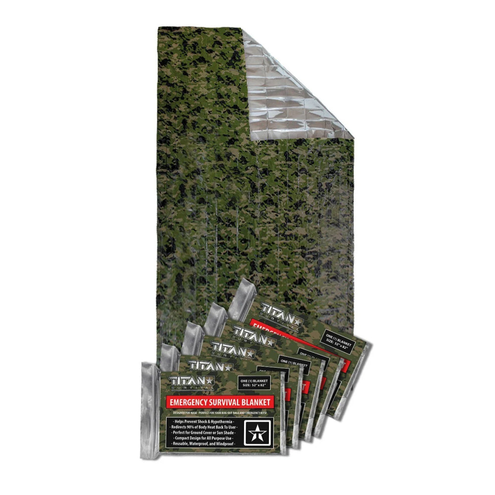 Titan XL Emergency Survival Blanket - Woodland Camo | Pack of 5