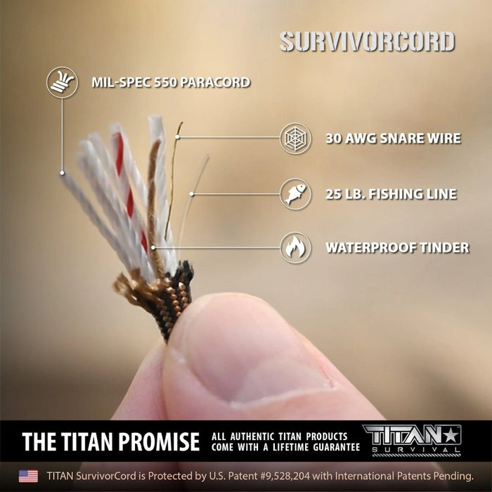 TITAN SurvivorCord ZOMBIE GREEN | 100 Feet | Patented Military Type III 550