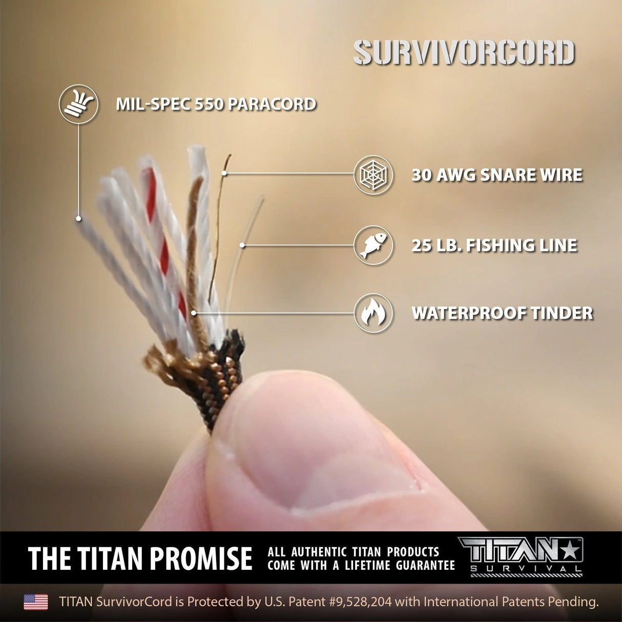 TITAN SurvivorCord (NIGHTSHADE) | 100 Feet | Patented Military Type III 550