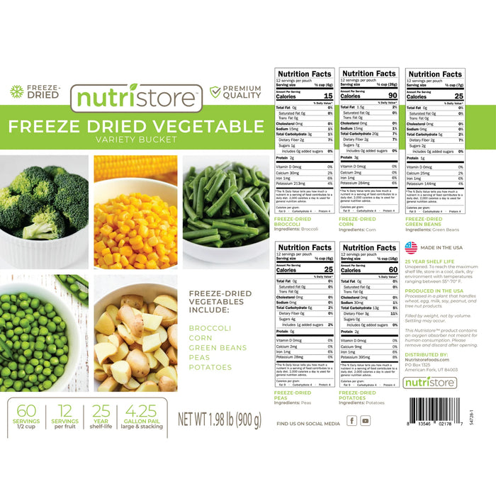 Nutristore Freeze Dried Vegetable Variety Bucket Nutrition Facts